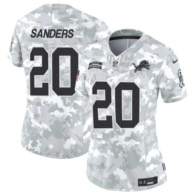 Womens Detroit Lions #20 Barry Sanders 2024 F.U.S.E Arctic Camo Salute To Service Limited Stitched Jersey Dzhi